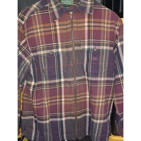 Lauren Ralph Lauren Petite Plaid Full Zip with Front Pocket Shirt Size PS - Picture 2 of 6